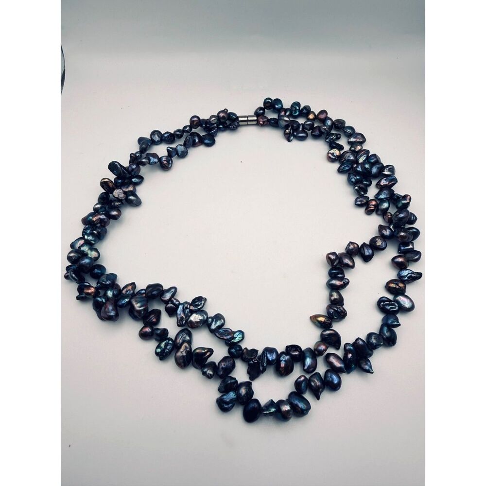 Double Strand Peacock Keshi Freshwater Blister Pearl Necklace